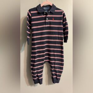 Polo by Ralph Lauren Navy and Red Striped Kids Footie One piece